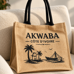 Sac cabas AKWABA Côte d’Ivoire présenté sur un fauteuil